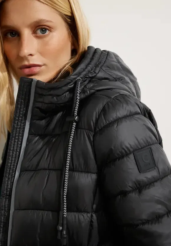 100812-Long Quilted Hooded Jacket-Black-Cecil