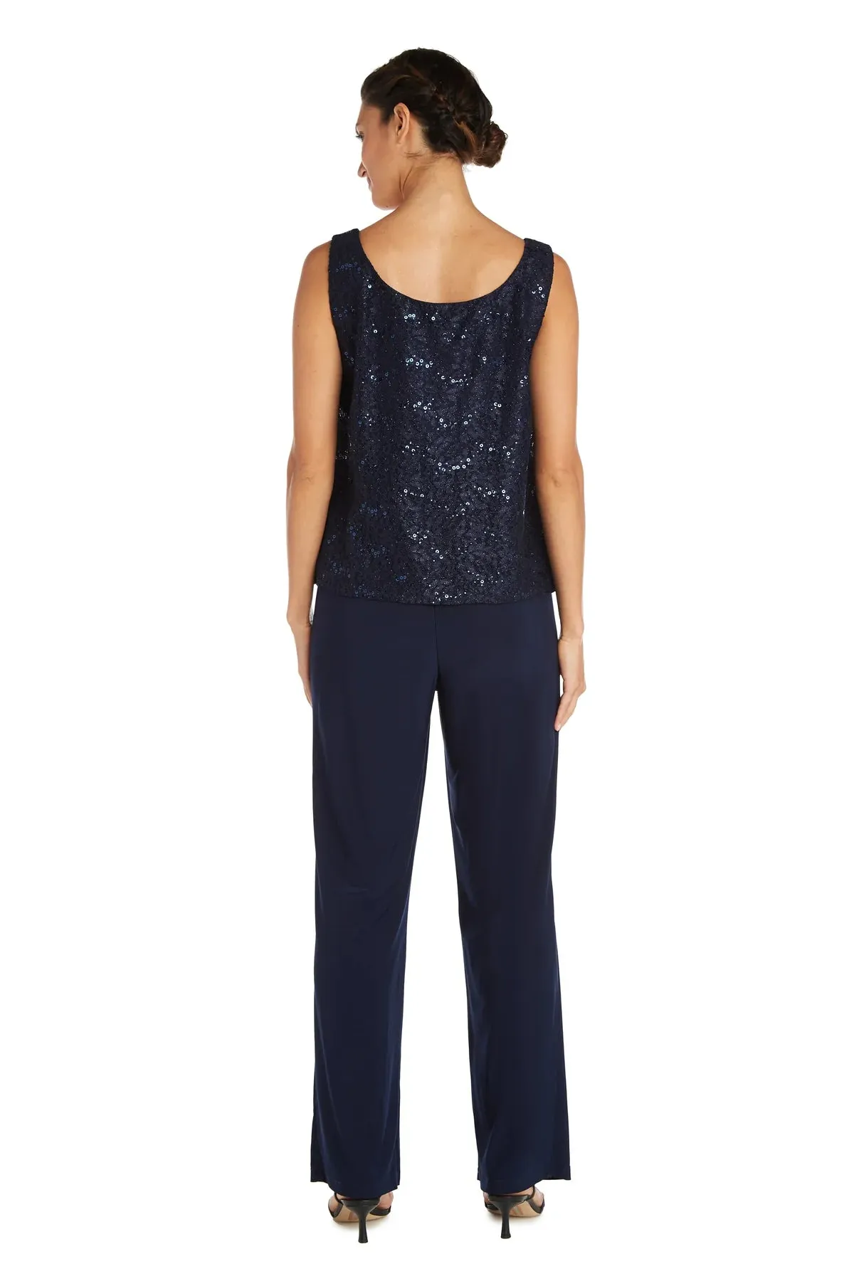 3PCMetallic Tank Top and Pant Set with Jacket Navy