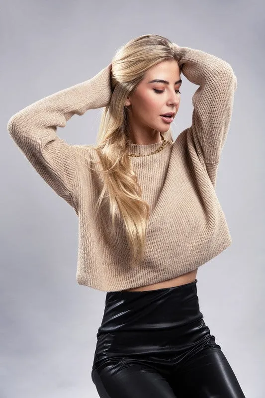 AMBIANCE APPAREL Mock Neck Cropped Pullover Knit Sweater