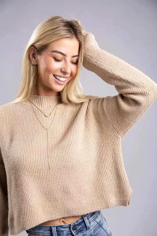 AMBIANCE APPAREL Mock Neck Cropped Pullover Knit Sweater