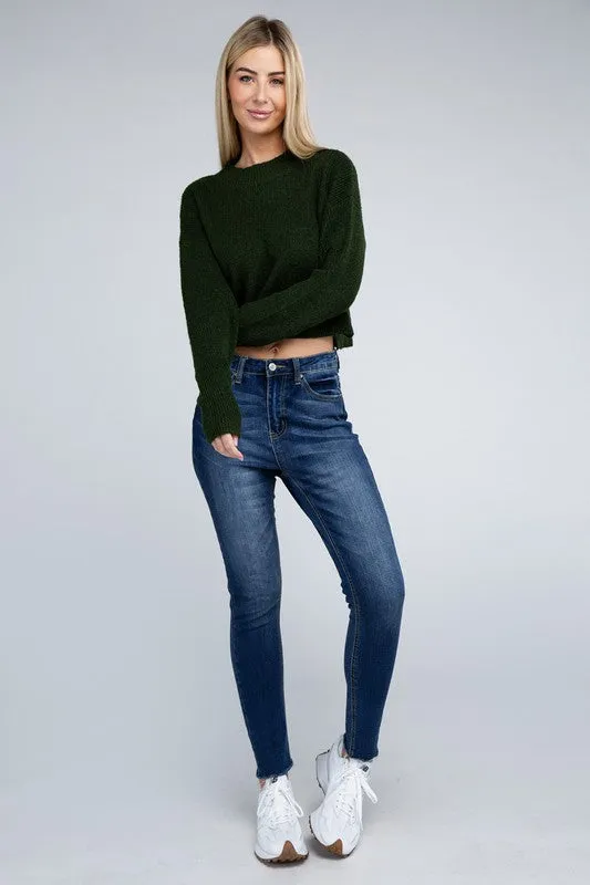 AMBIANCE APPAREL Mock Neck Cropped Pullover Knit Sweater