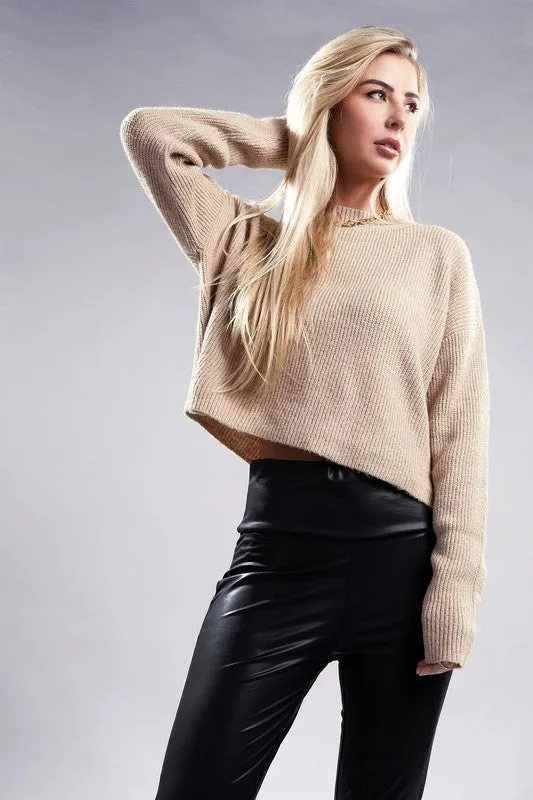 AMBIANCE APPAREL Mock Neck Cropped Pullover Knit Sweater