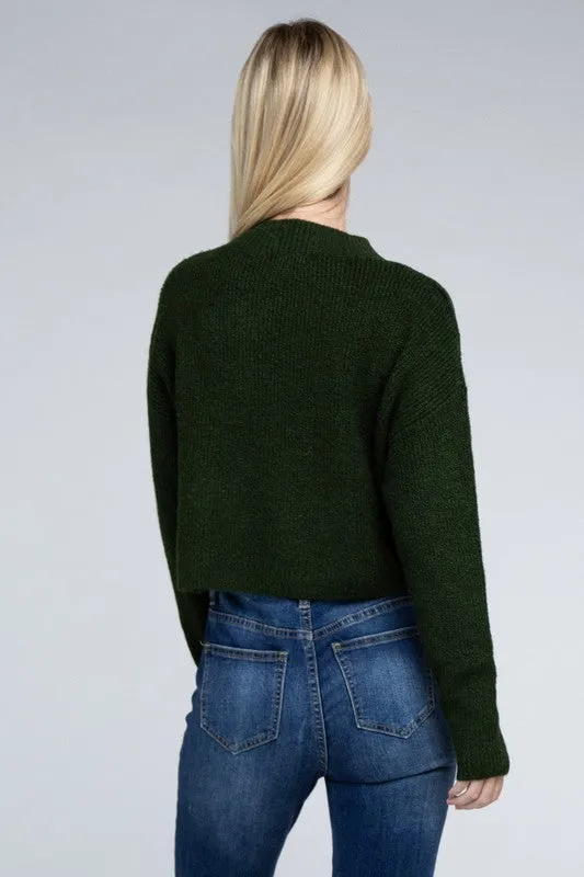 AMBIANCE APPAREL Mock Neck Cropped Pullover Knit Sweater