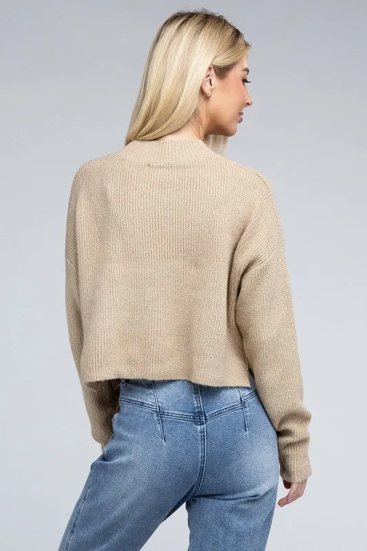 AMBIANCE APPAREL Mock Neck Cropped Pullover Knit Sweater