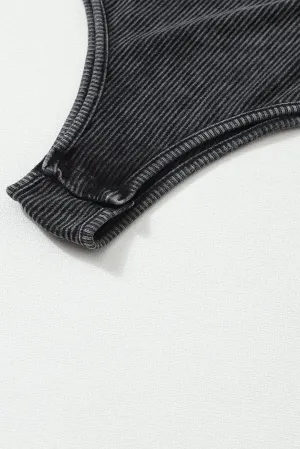 Black Ribbed Knit Henley