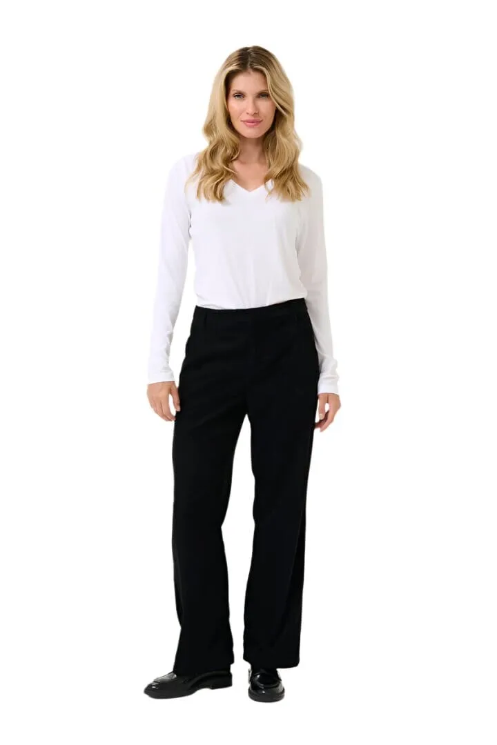 BLACK STRAIGHT LEG HIGH WAIST CORDUROY PANTS