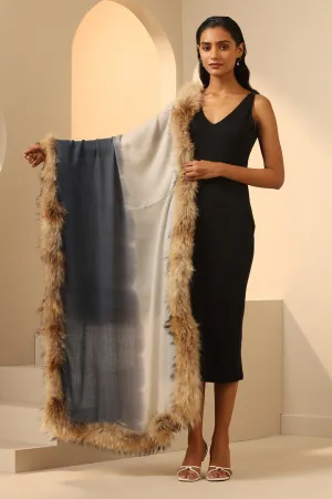 Blue and White Half and half Cashmere Faux Fur Stole