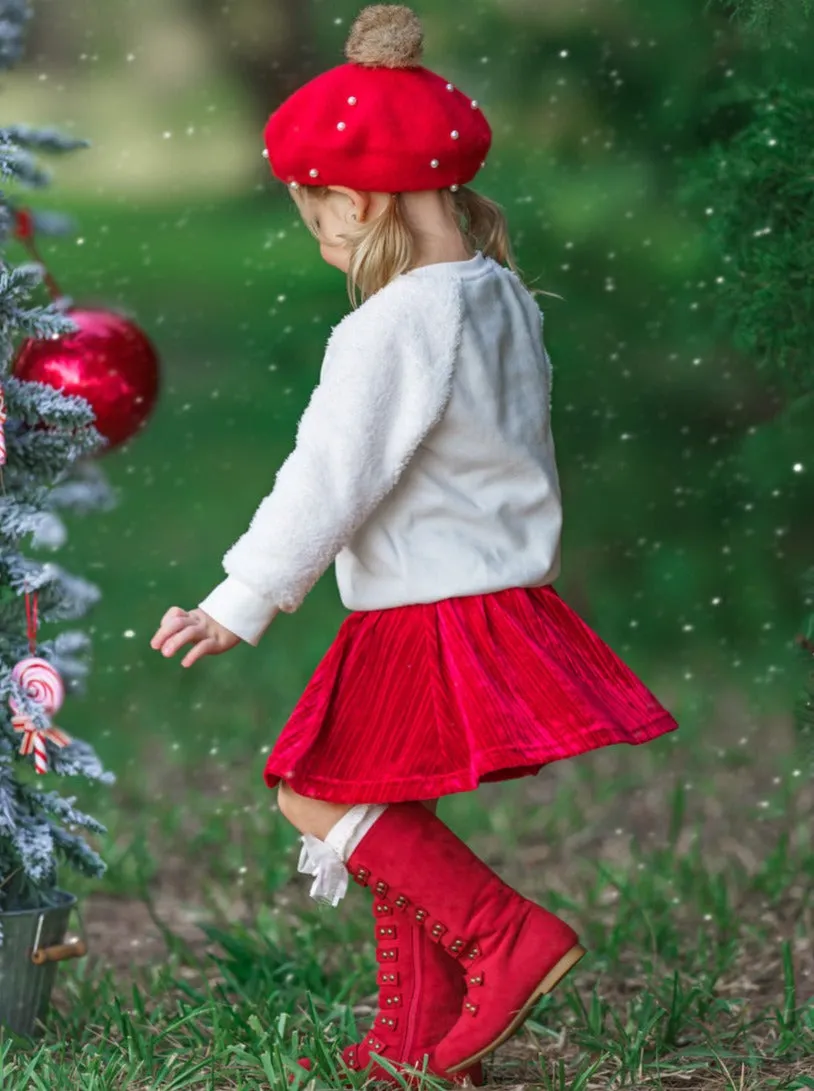 Blushing Reindeer Velvet Skirt Set