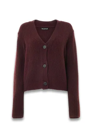 Burgundy Wool Mix Rib Cardigan