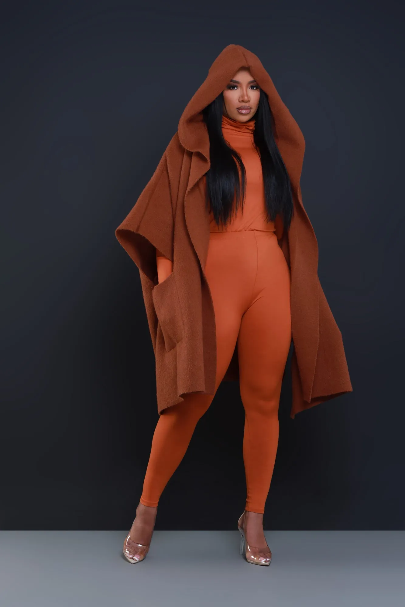 Can I Say Oversized Hooded Poncho - Camel