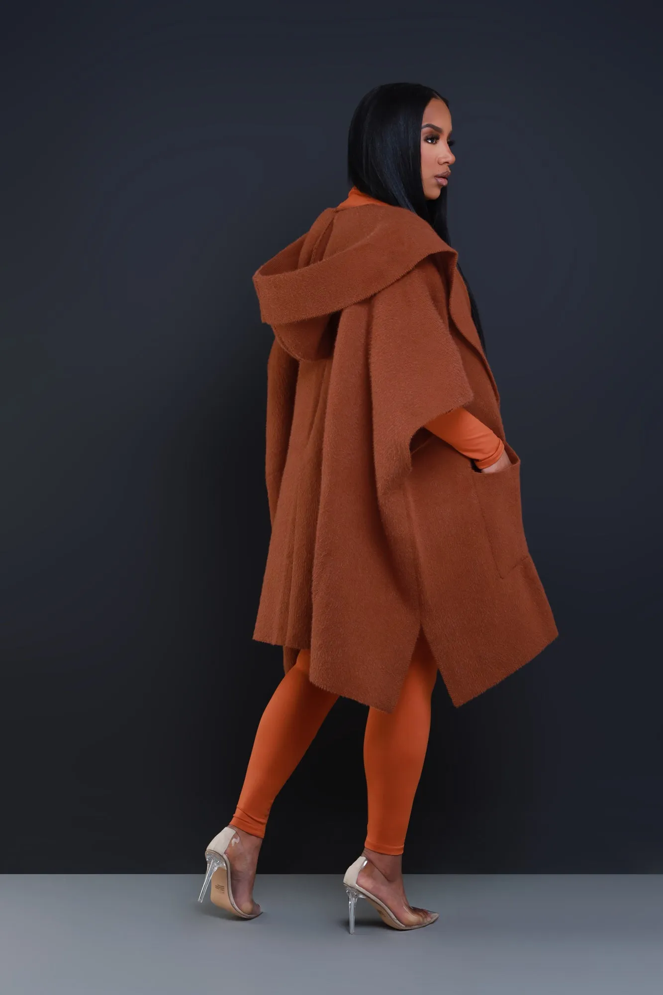 Can I Say Oversized Hooded Poncho - Camel