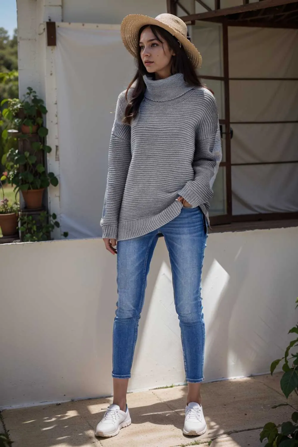 casual chunky knit mock neck long sleeve split pullover sweater