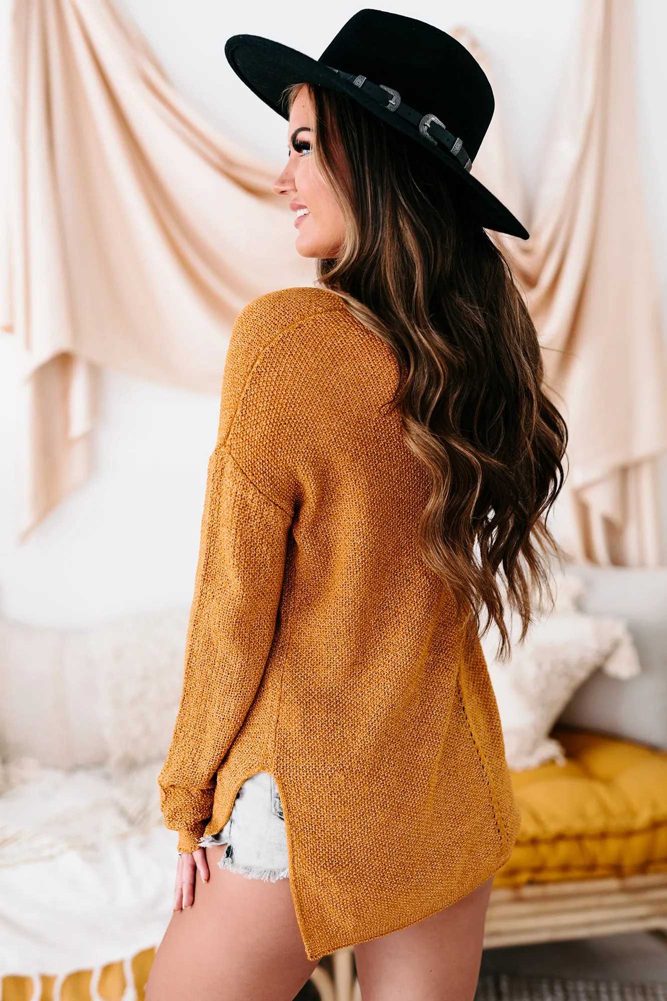 Charlise Relaxed Fit Open Knit Sweater (Camel)