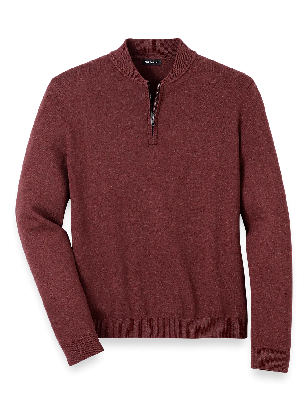 Cotton Quarter Zip Mock Neck Sweater - Burgundy