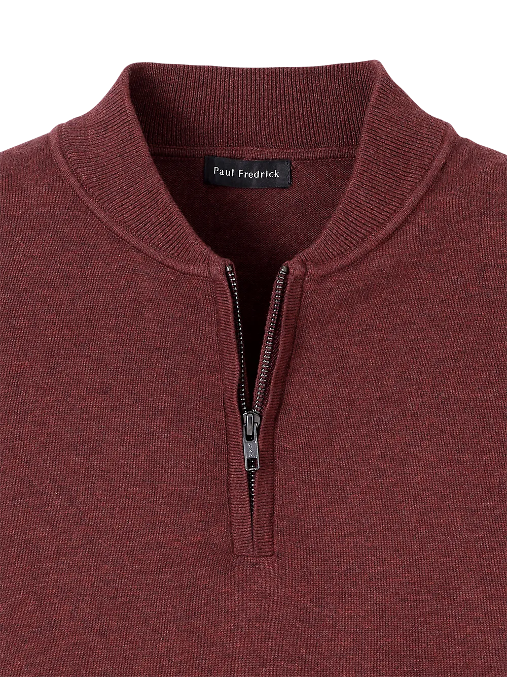 Cotton Quarter Zip Mock Neck Sweater - Burgundy