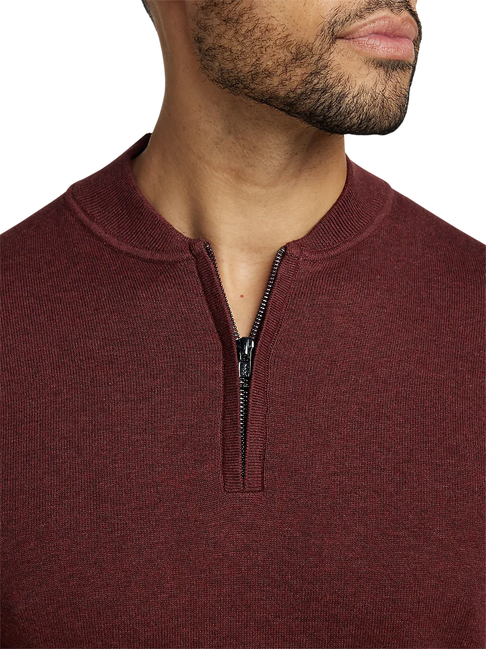 Cotton Quarter Zip Mock Neck Sweater - Burgundy