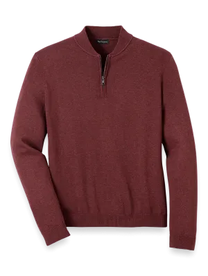 Cotton Quarter Zip Mock Neck Sweater - Burgundy