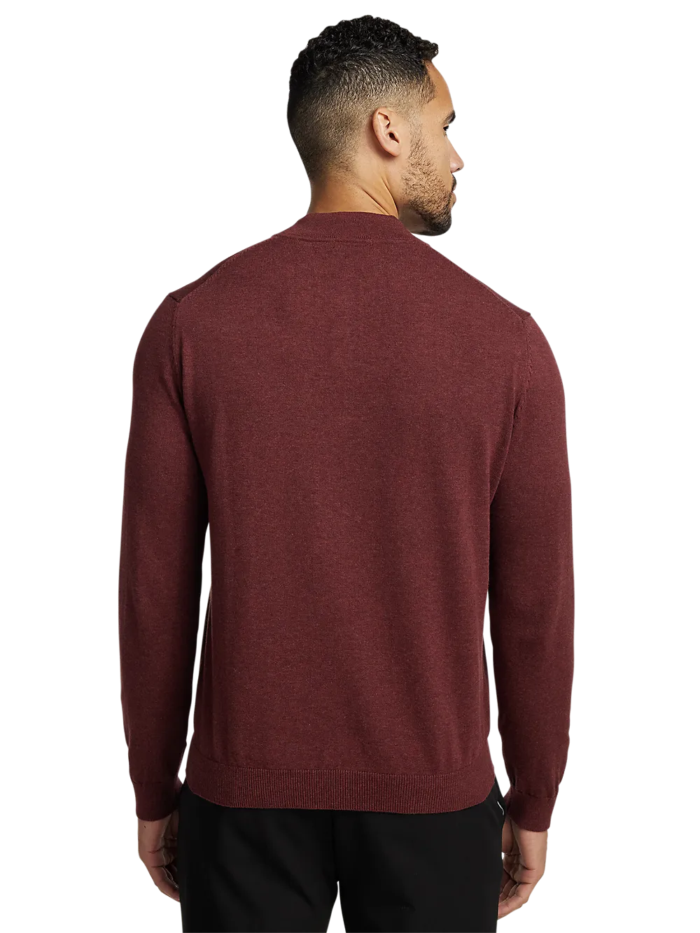 Cotton Quarter Zip Mock Neck Sweater - Burgundy