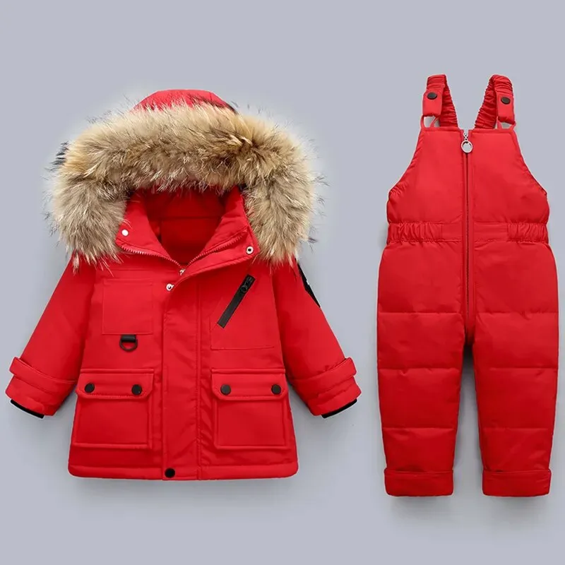 Cozy Winter Down Jacket & Ski Suit Set for Babies with Fur Collar