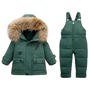 Cozy Winter Down Jacket & Ski Suit Set for Babies with Fur Collar