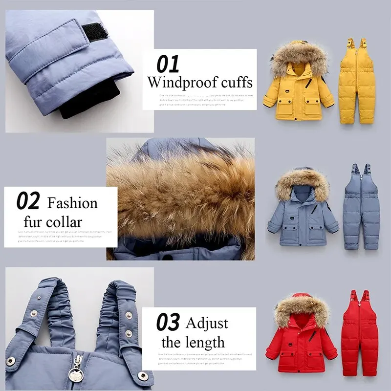 Cozy Winter Down Jacket & Ski Suit Set for Babies with Fur Collar