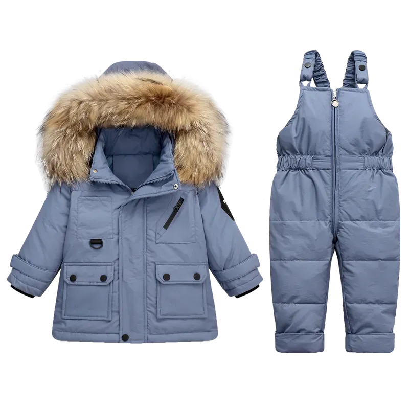 Cozy Winter Down Jacket & Ski Suit Set for Babies with Fur Collar