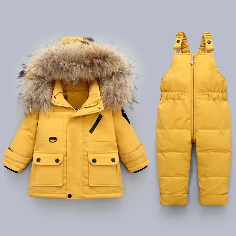 Cozy Winter Down Jacket & Ski Suit Set for Babies with Fur Collar