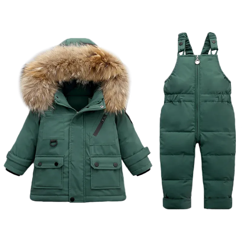 Cozy Winter Down Jacket & Ski Suit Set for Babies with Fur Collar