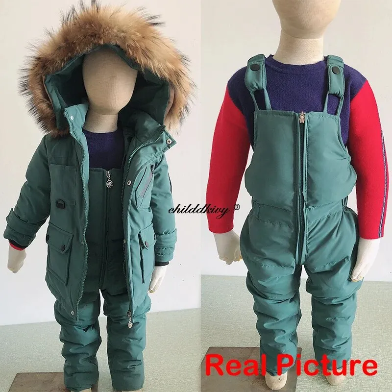 Cozy Winter Down Jacket & Ski Suit Set for Babies with Fur Collar