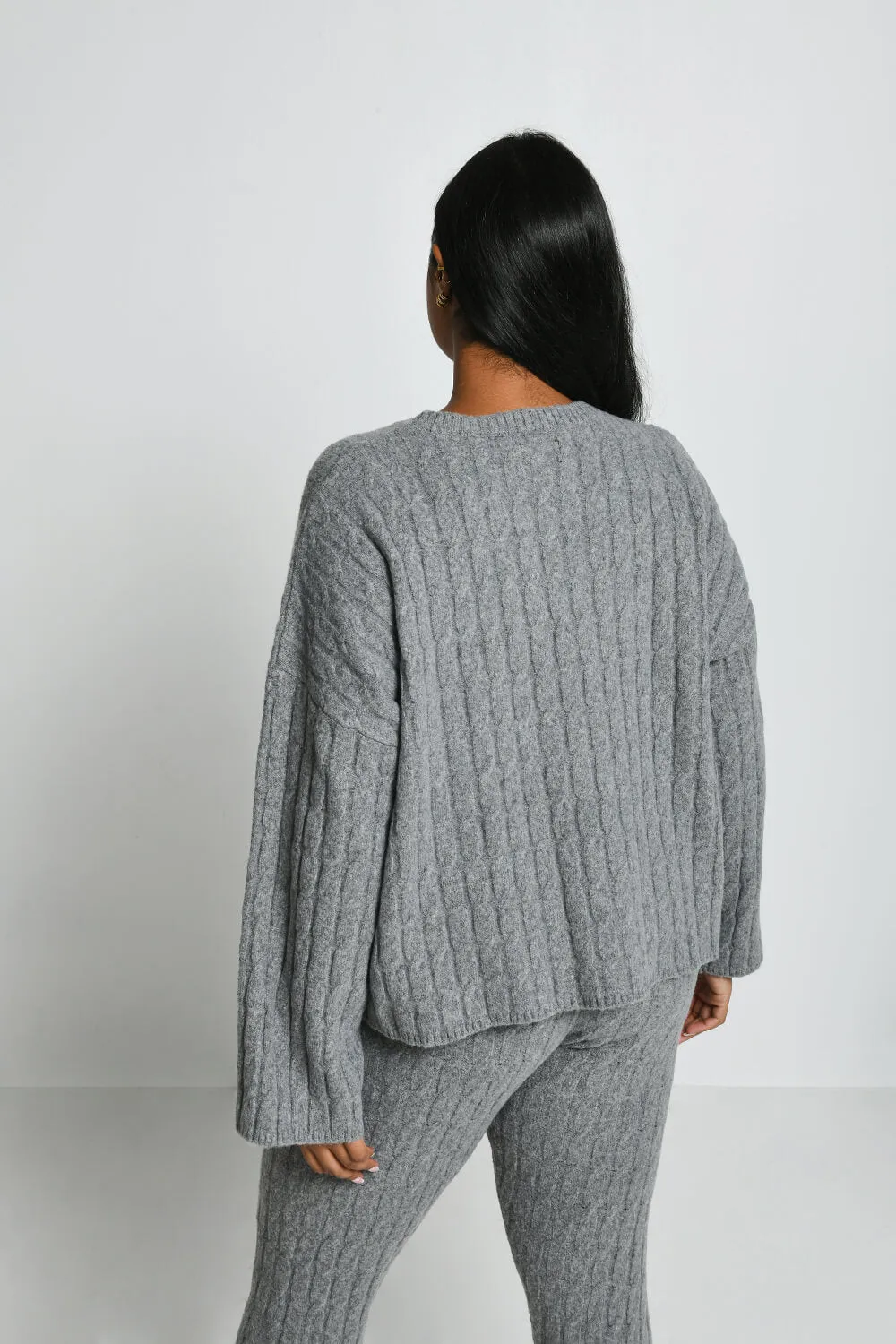 Curve Cable Knit Jumper - Grey