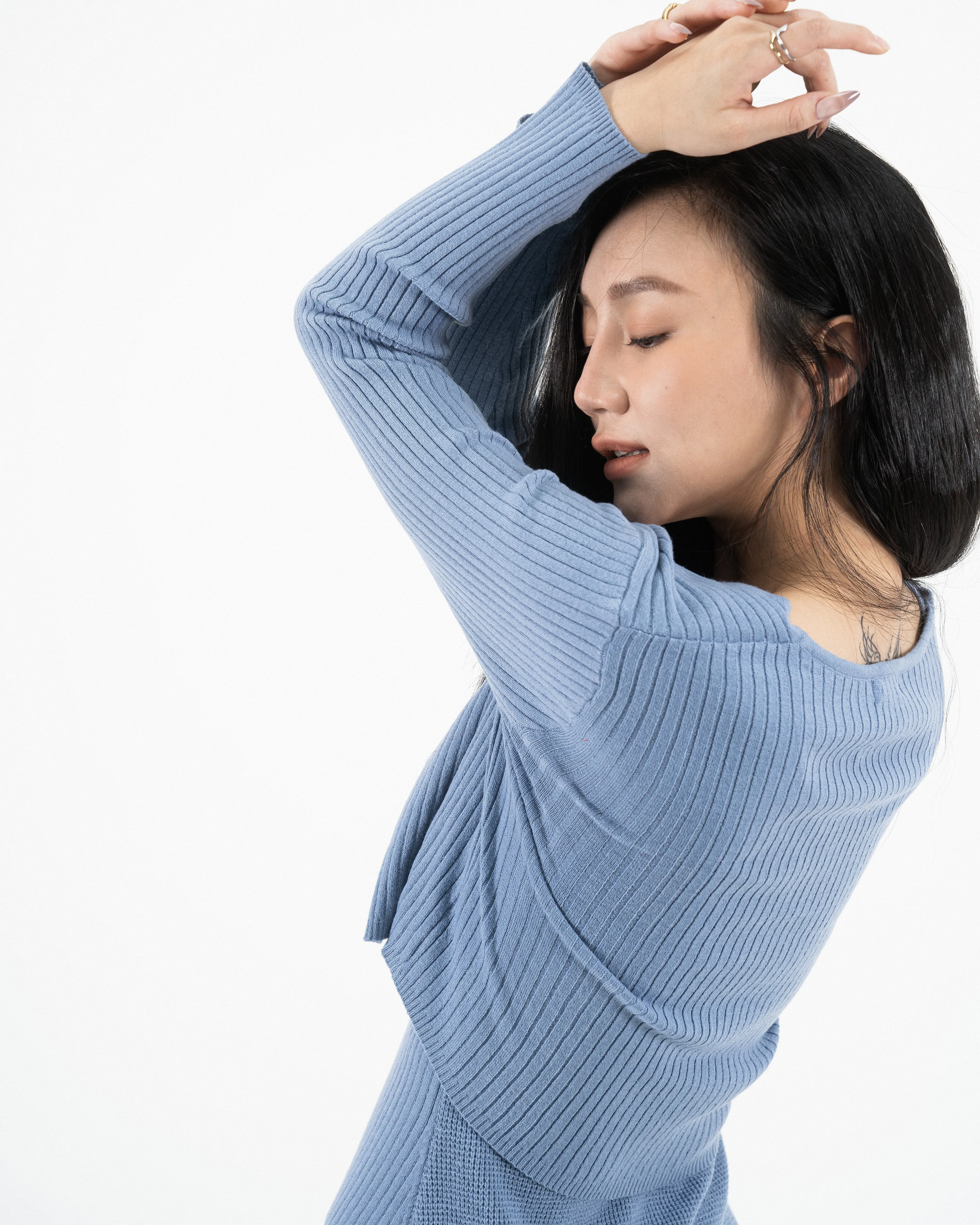 Eco Ribbed Knit Cardigan (Blue)