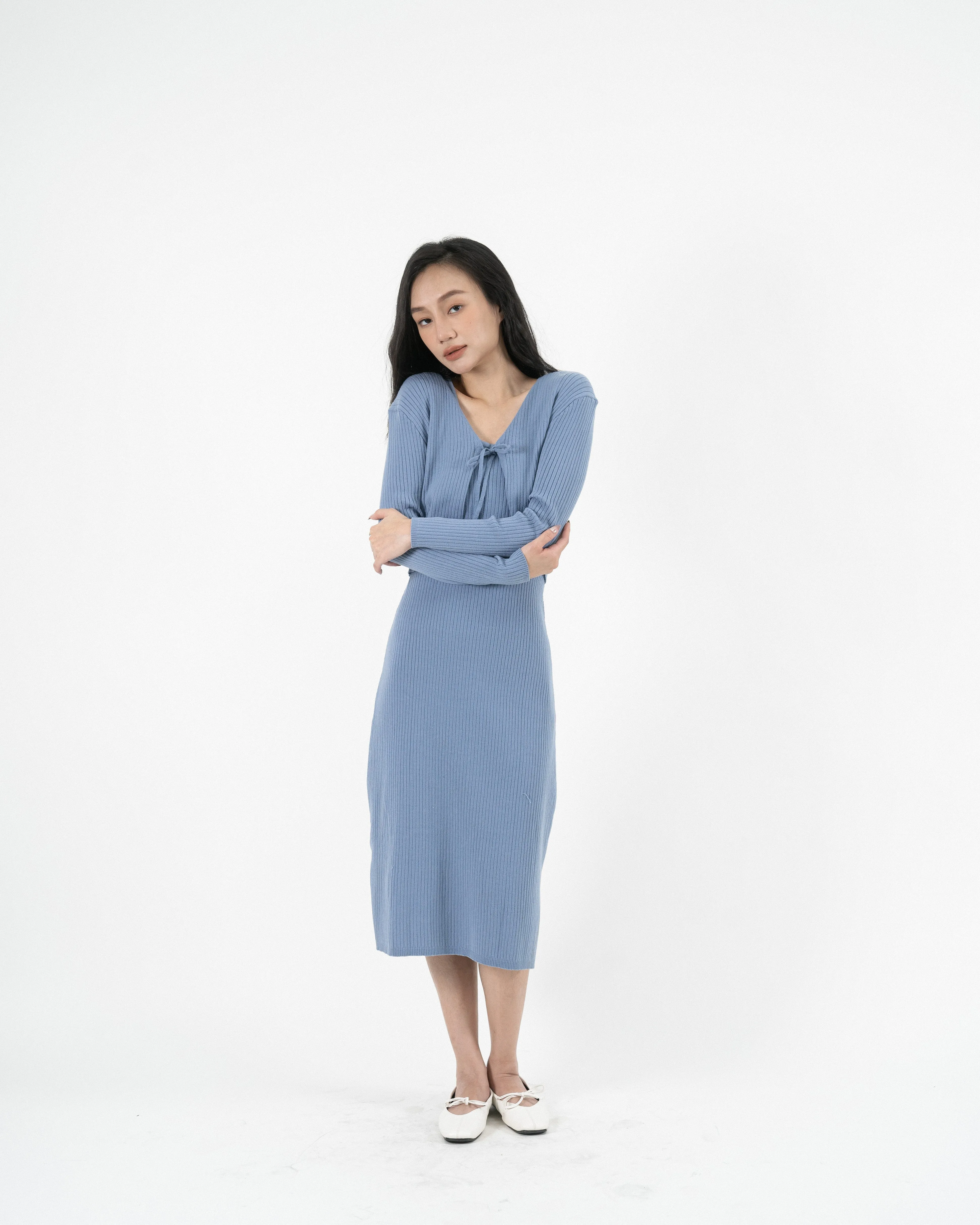 Eco Ribbed Knit Cardigan (Blue)