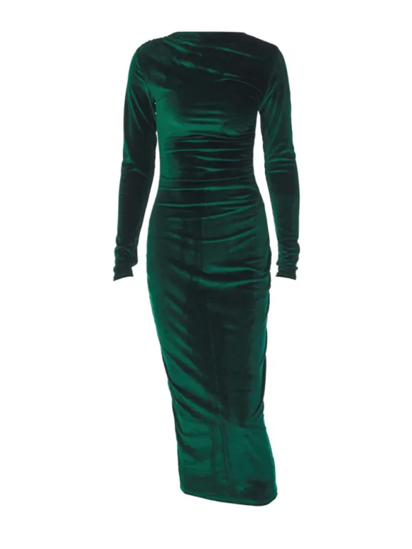 Elegant Emerald Velvet Winter Dress