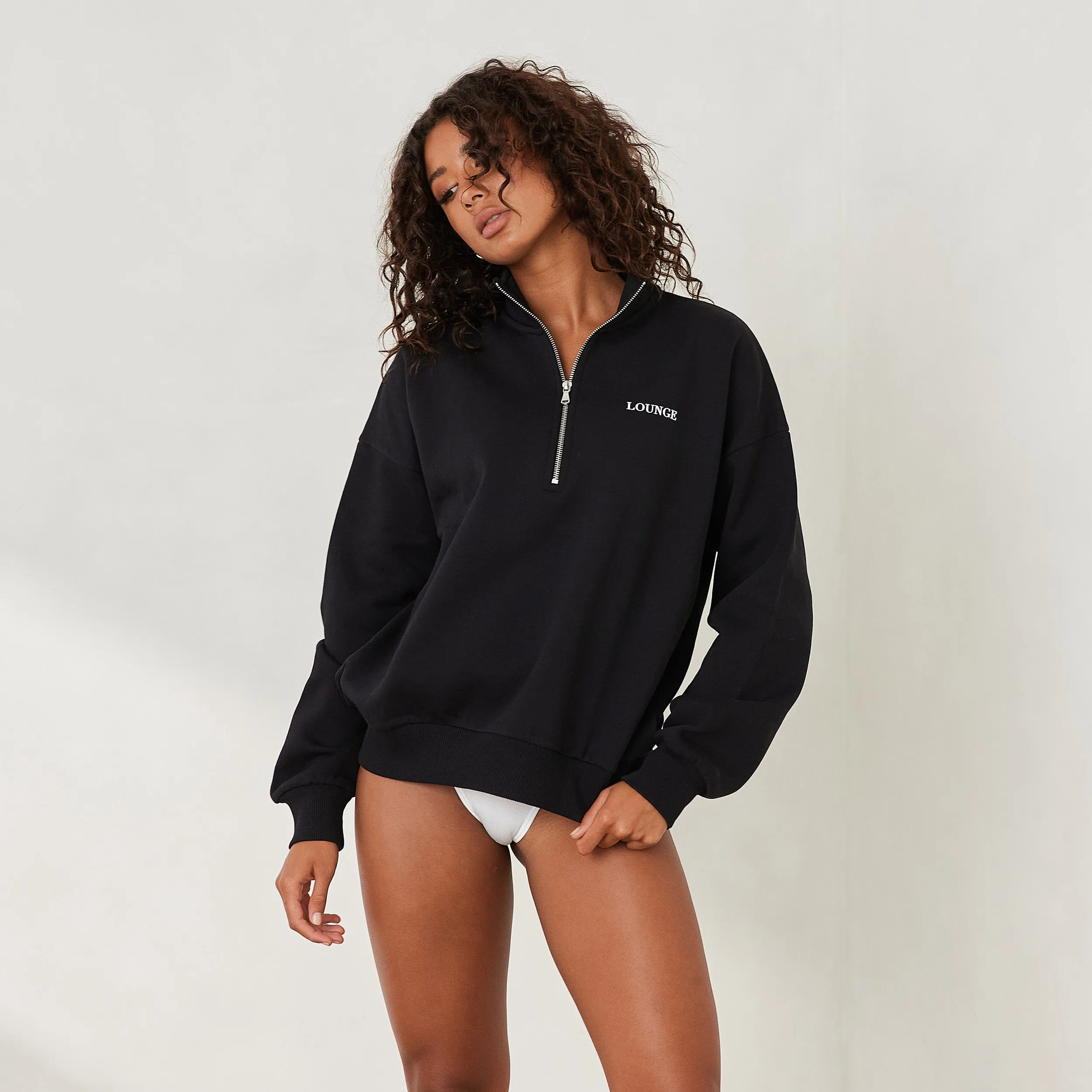 Essential Oversized Quarter Zip Sweater - Black