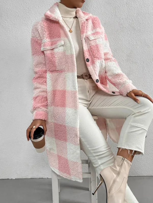 Faux Fur Plaid Longline Coat Jacket