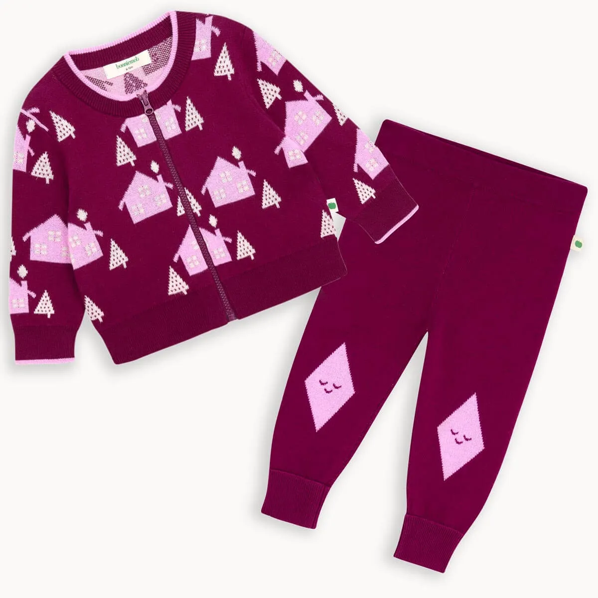 Fir & Fern Set - Pomegranite Cardigan & Trouser Set