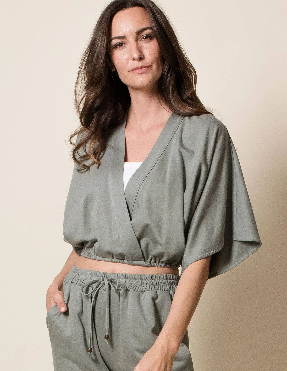 Hemp Fleece Surplice Crop