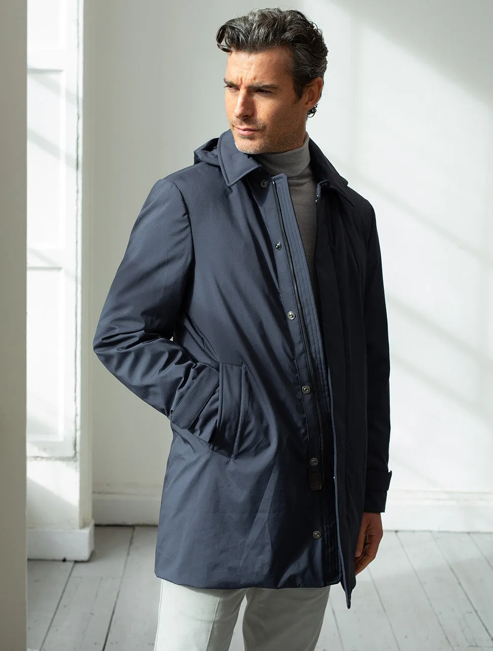 Hooded Down Coat Navy