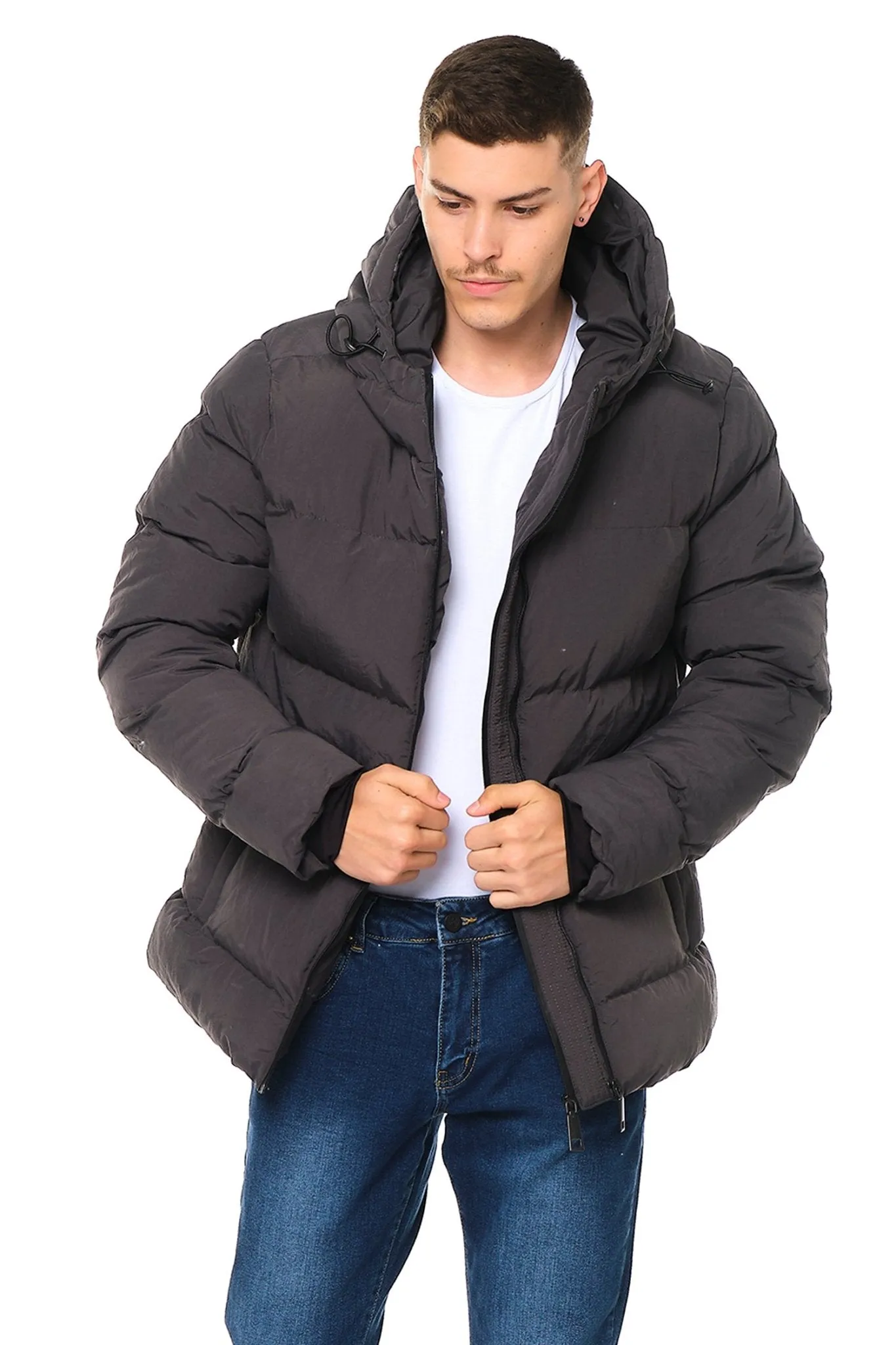 Hooded Padded Coat - Anthracite