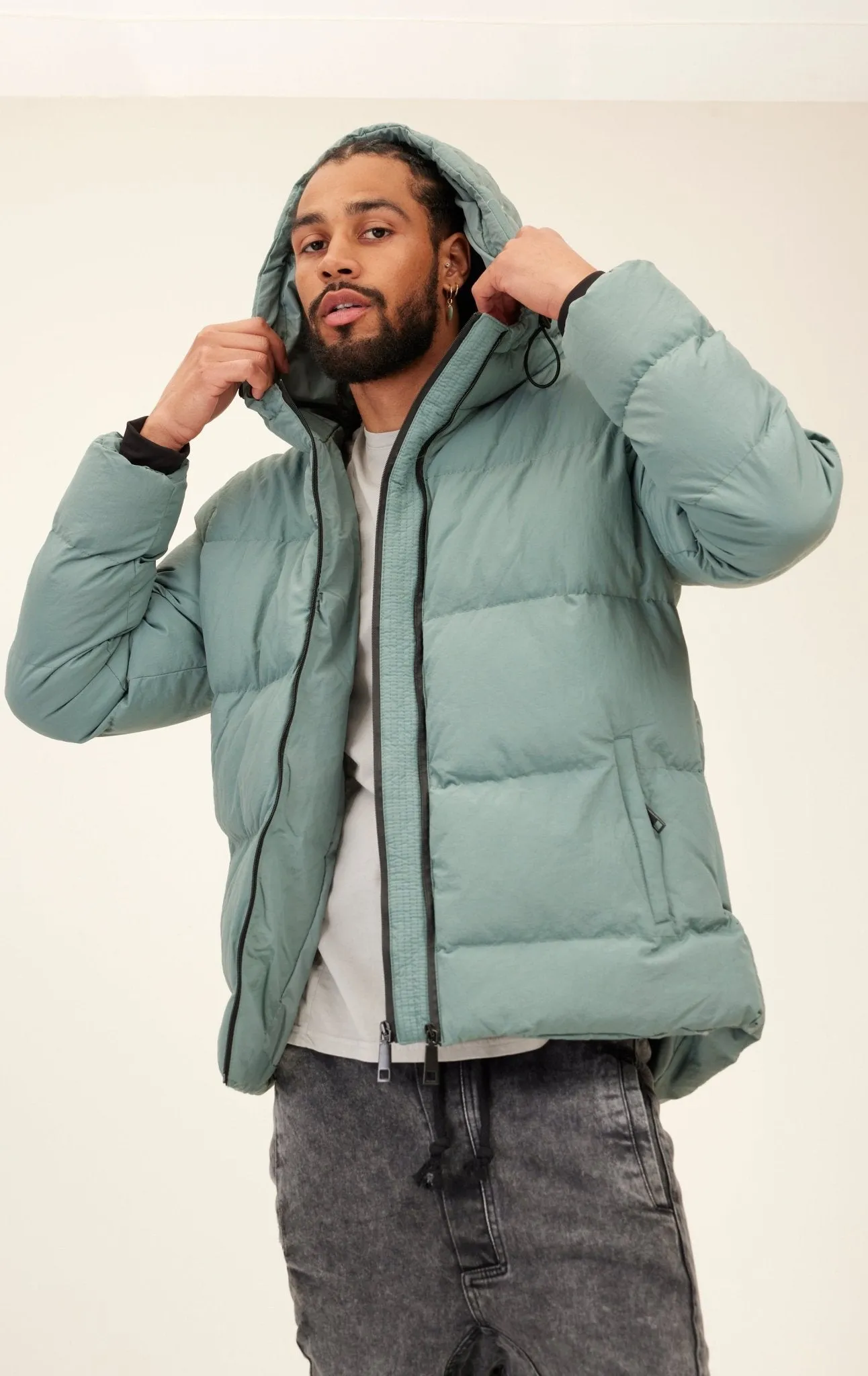 Hooded Padded Coat - Teal Green