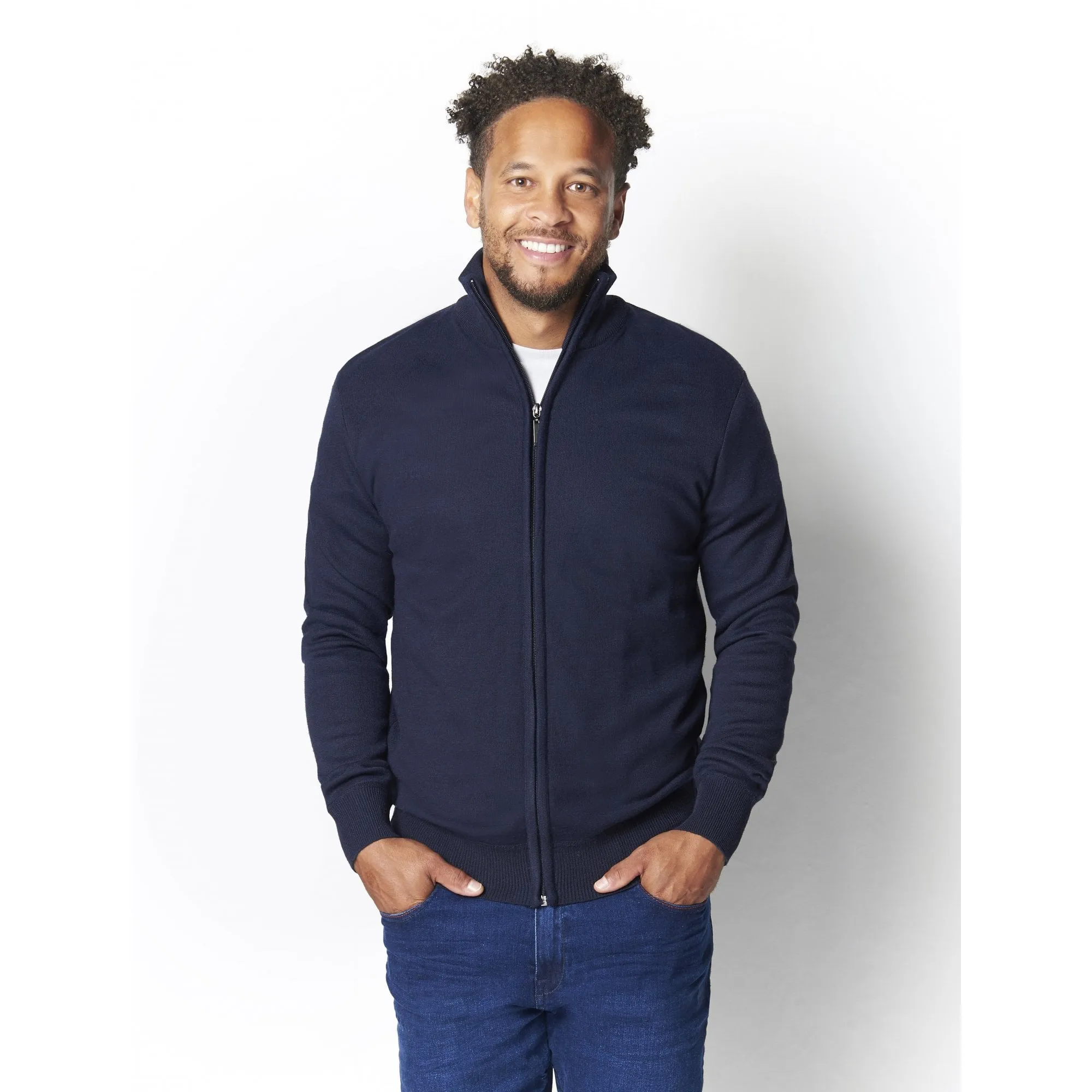 Hutson Harbour Plain Zip Through Cardigan - Navy