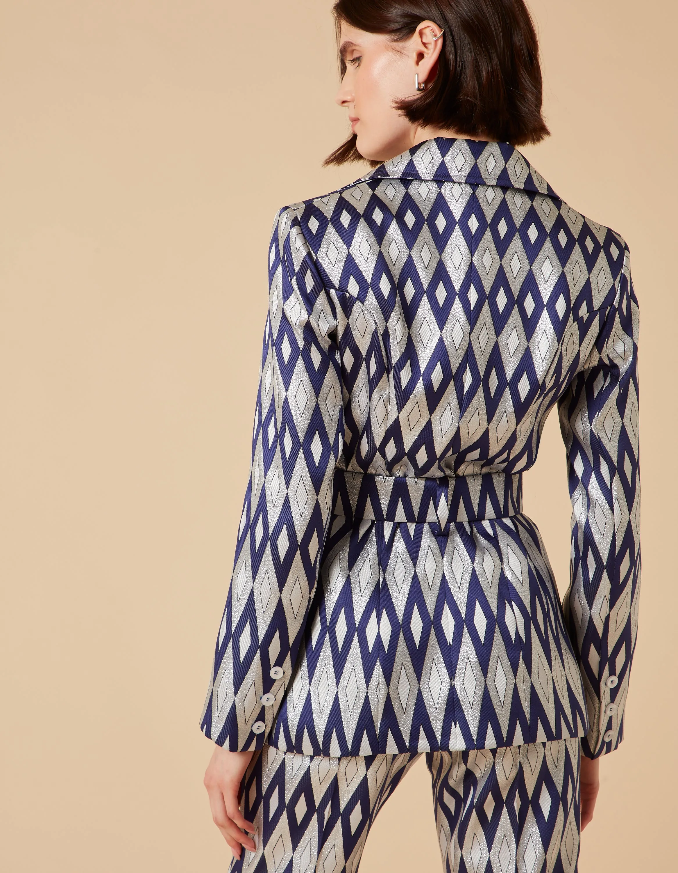 Lucille Blue Mirror Print Silk Jacquard Jacket