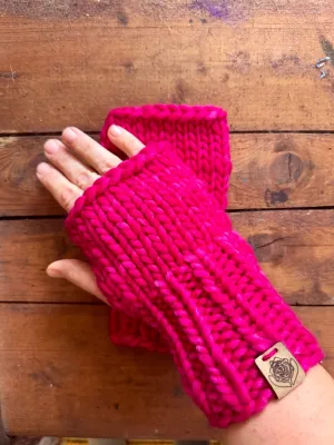 Luxury Hand knit cozy fingerless mittens hot pink fushia merino wool cozy gift