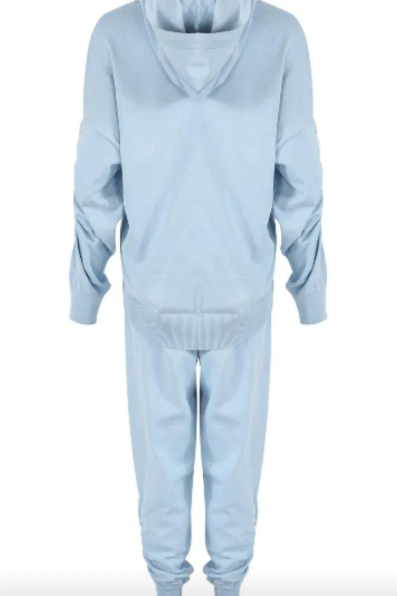 Mareena - Blue Ruched Hooded Knitted Loungewear Set