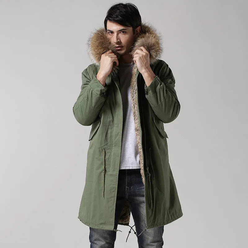 Men's Fur Lined Green Convertible Parka