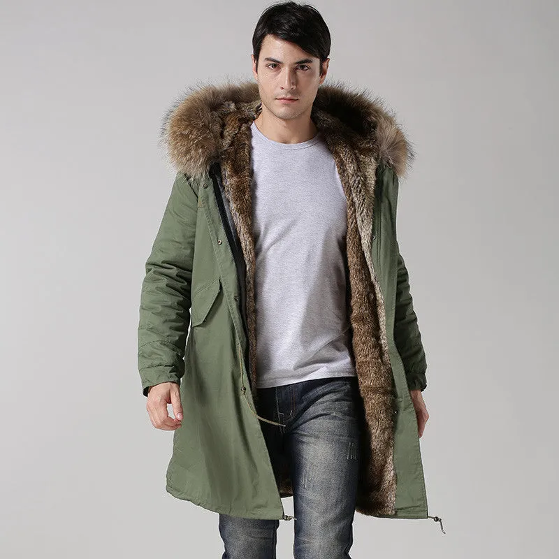 Men's Fur Lined Green Convertible Parka