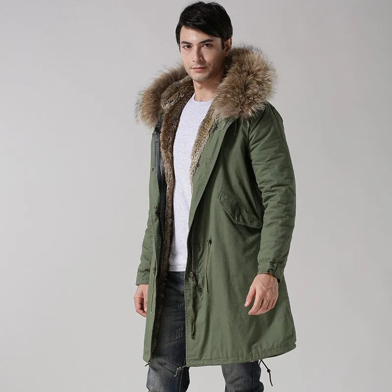 Men's Fur Lined Green Convertible Parka