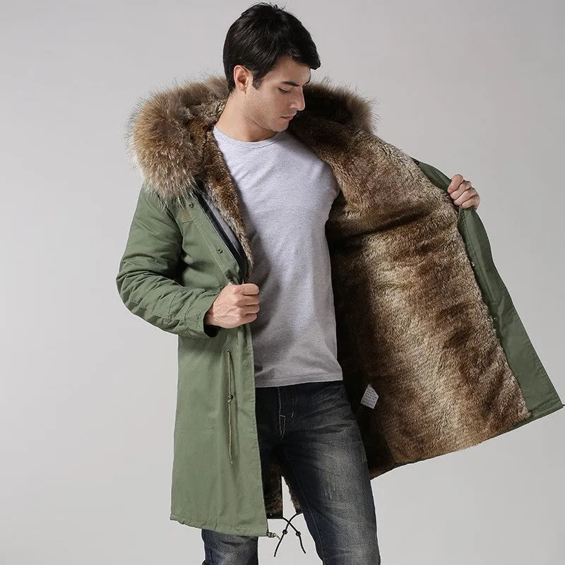 Men's Fur Lined Green Convertible Parka