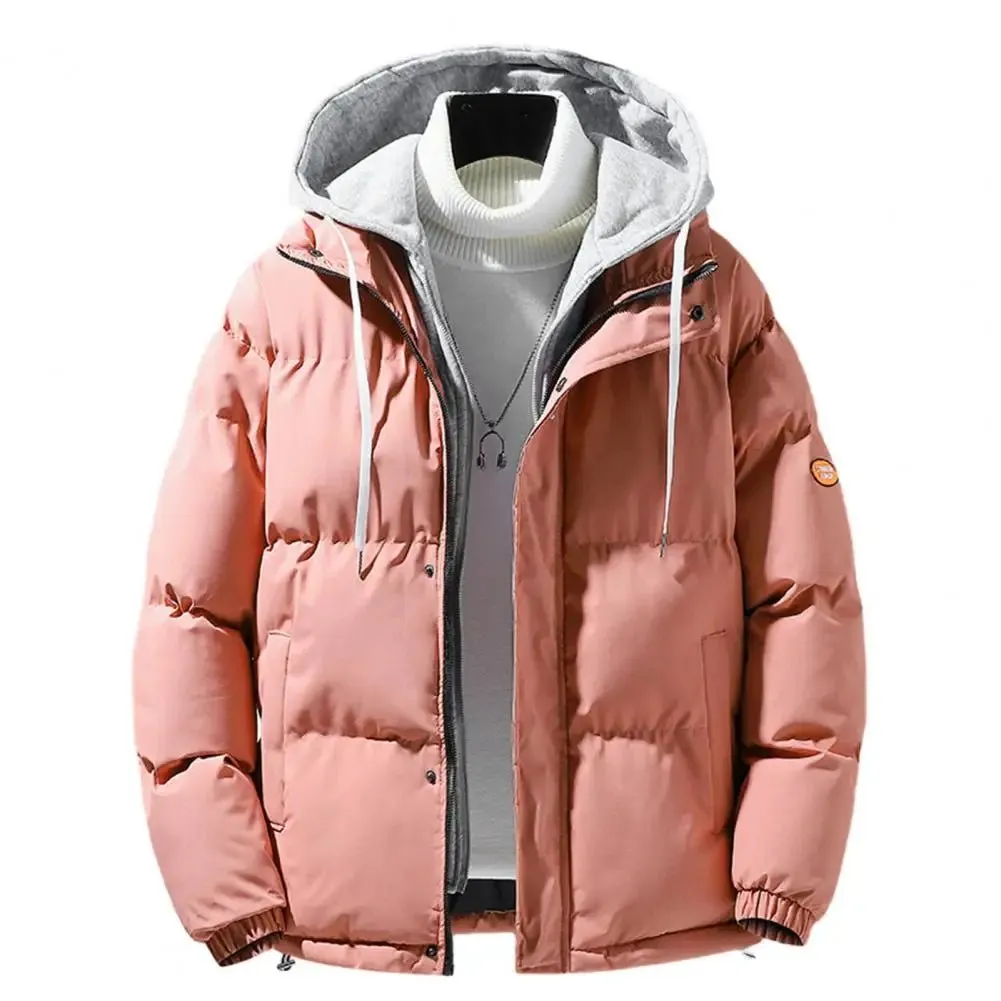 Men's Hooded Cotton Coat Windproof Jackets Thickened Two-piece Design Fake Outerwear for All Seasons