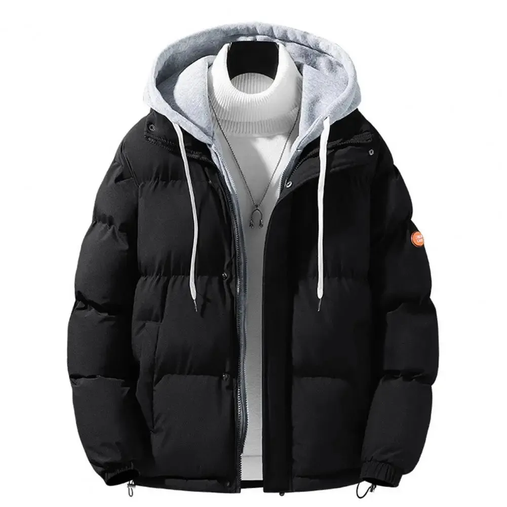 Men's Hooded Cotton Coat Windproof Jackets Thickened Two-piece Design Fake Outerwear for All Seasons